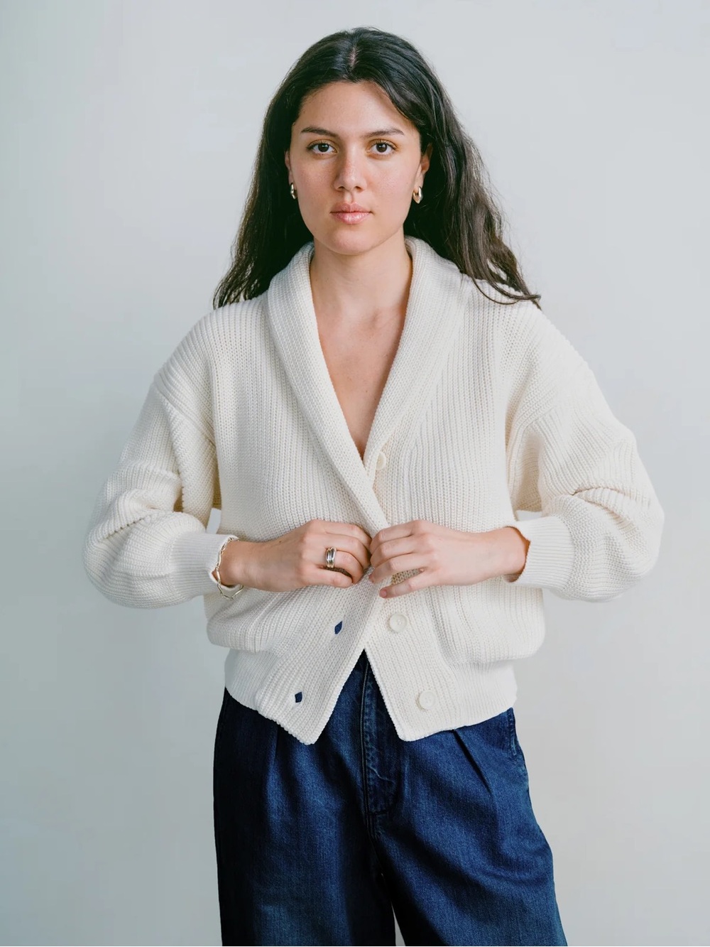 Ozma Sloan Cardigan, Organic Tanguis Cotton, Ecru